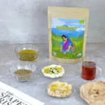 Breakfast served with a cup of organic black tea