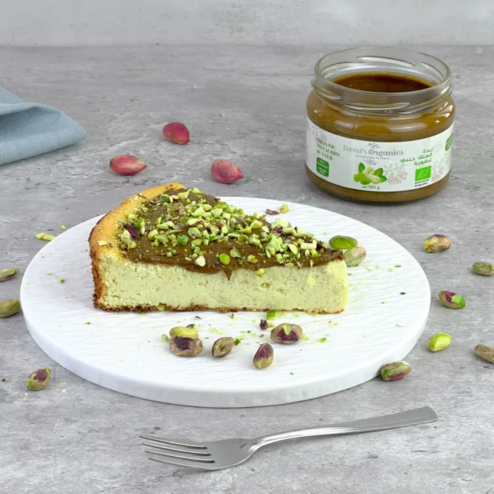 Organic Pistachio Butter on Cheesecake