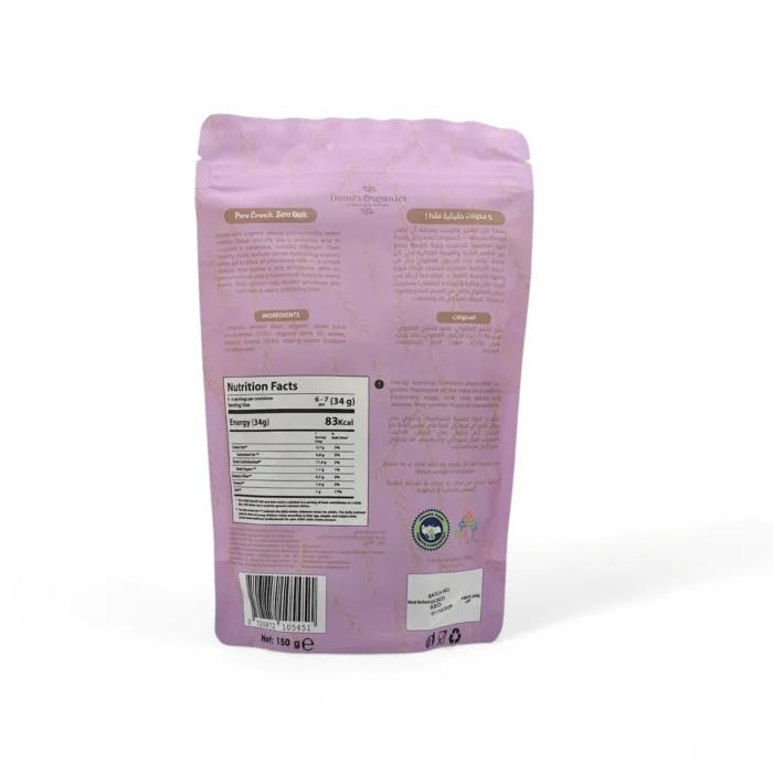 Back Label of Organic Wheat Raisins Biscuits Package